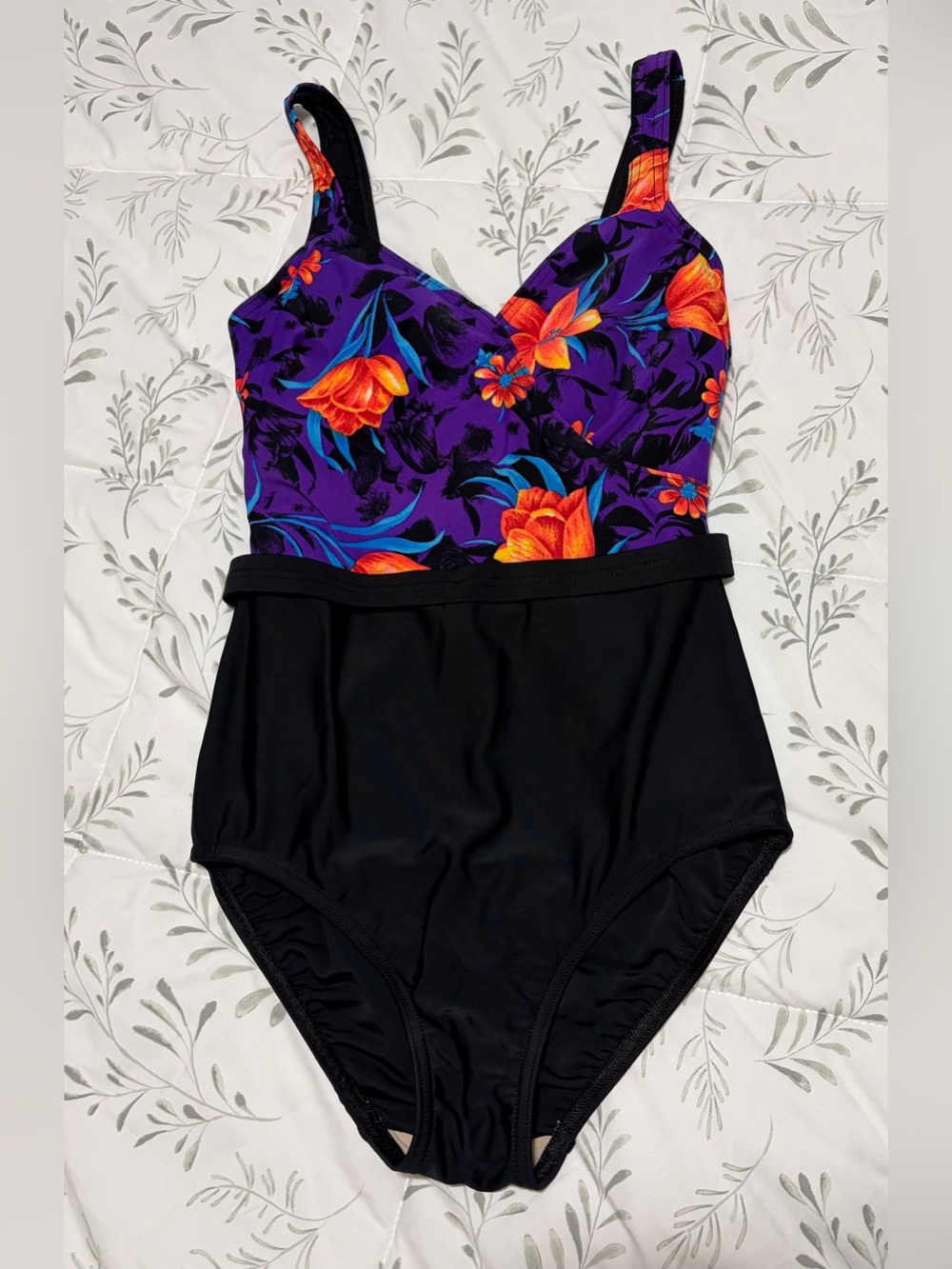 Vintage Christina Swimsuit Size 10 Made In Canada Nylon Purple Orange Black Sexy